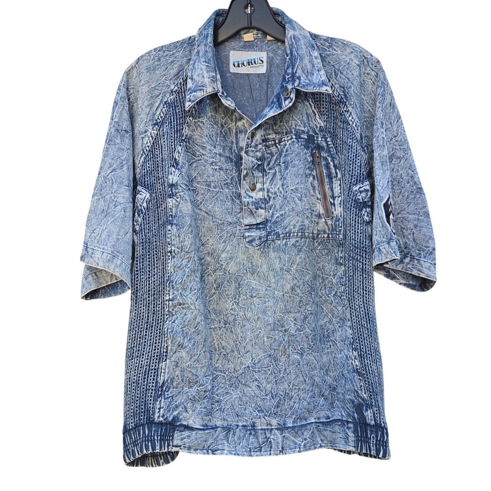 Vintage 80s Acid Stone Wash‎ Retro Edgy Patch Grail Large Eclectic Grandpa Blue